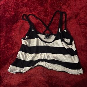 Black and White Striped Cropped TankTop